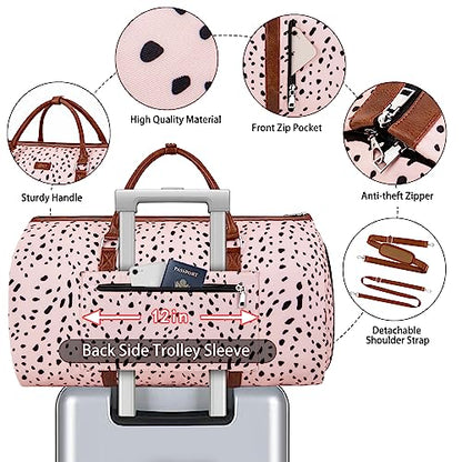 Convertible 2-in-1 Garment Bags for Travel, Carry On Garment Duffle Bag With Shoe Compartment Large Weekender Bag for Women Men Hanging Suitcase Suit Travel Duffel Overnight Bags 4pcs Set - color: E-Pink Leopard