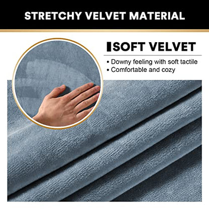 PrinceDeco 2 Pack Thick Velvet Stretch Armrest Covers for Chairs and Sofas - Non Slip, Stone Blue - color: Stone Blue