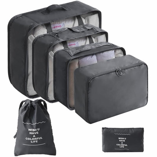 LANSKLBD 6 Set Packing Cubes for Travel, Luggage Organizers with Shoe & Toiletry Bags, Lightweight Suitcase Organizer for Carry-On, Washable Laundry Bags(Black) - color: Black, size: 6 set
