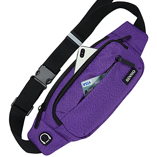 SINNO Large Crossbody Fanny Pack for Women Men Belt Bag With 4-Zipper Pockets for Travel Running Hiking Workout Dog Walking Outdoors Sport Fishing Waist Pack Bag Carrying All Phones - color: Purple(4 Zipper Pockets)