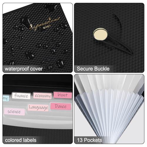 Sooez Expanding File Folder, 13 Pocket Accordion File Organizer, Monthly Expandable File Folder for Documents with Labels, Portable Bill Receipt Organizer for School Office Supplies, Letter A4 Size - color: Grey