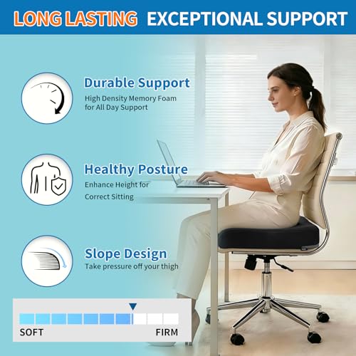 YOUFI Extra Thick Large Seat Cushion -19 X 17.5 X 4 Inch Gel Memory Foam Cushion with Carry Handle Non Slip Bottom - Pain Relief Coccyx Cushion for Wheelchair Office Chair (Black (1PACK)) - color: Black (1pack)