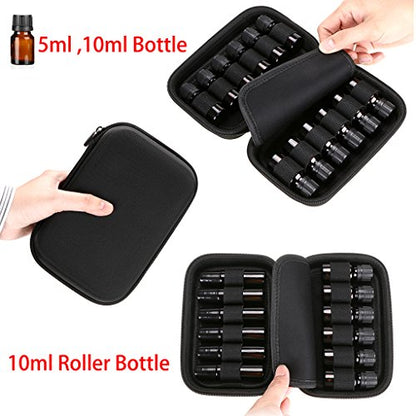 Hipiwe Hard Shell Essential Oil Carrying Case Holds 12 Bottles (Can hold 5ml, 10ml, &10ml Rollers) Travel Size Essential Oils Bag Organizer (Black) - color: Black