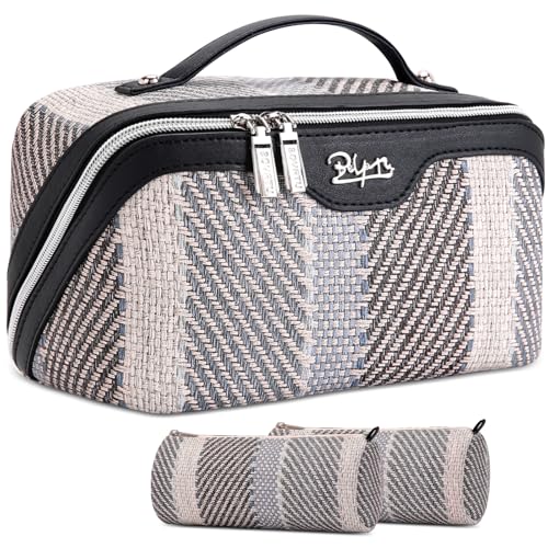 BOYATU Travel Makeup Bag Cosmetic Bag for Women: 3 Pcs Set Make up Bag with Compartments - Waterproof Vegan Leather Toiletry Bags with Handle - Makeup Organizer for Travel Essentials(C-4-Black) - color: C-4-Black