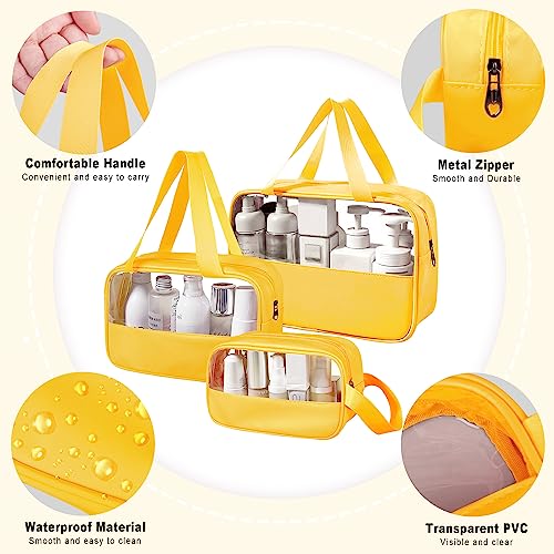 Clear Makeup Bag, 3 Pcs of Cosmetic Bags Set, Transparent PVC Travel Makeup Pouch, Waterproof Cute Toiletry Bag for Women (Yellow) - color: Z-Yellow-3pcs, style: 3pcs
