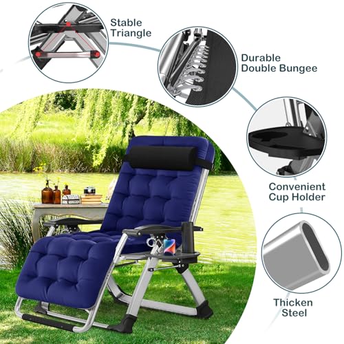 NAIZEA Padded Zero Gravity Chair, Folding Outdoor Lounge Chairs, Adjustable Reclining Camping Chairs with Cup Holder, Ergonomic Patio Lawn Chair for Balcony Beach Deck Yard - color: Royal Blue, style: Zero Gravity Chair
