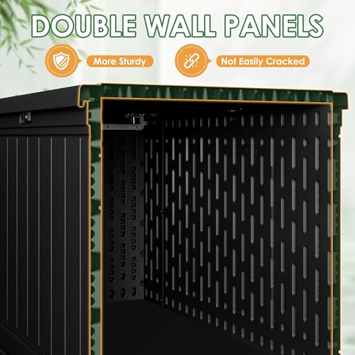 Devoko 160 Gallon Double-Wall Deck Box with Divider, Side Handles, HDPE Outdoor Large Storage Box Waterproof and Lockable for Patio Furniture, Garden, Pool (Black, 160 Gallon) - color: Black, size: 160 Gallon 1 Pack