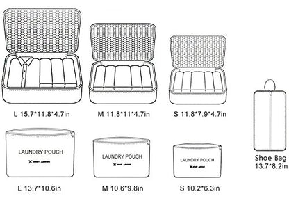 Mossio 7 Set Packing Cubes with Shoe Bag - Travel Carry On Luggage Organizer - color: Wine Flower