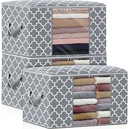WISELIFE Storage Bags 100L 3-Pack Large Blanket Clothes Organization and Storage Containers for Bedding, Comforters, Foldable Organizer with Reinforced Handle, Clear Window, Sturdy Zippers, Light Grey - color: Light Grey, size: 3 x 100L