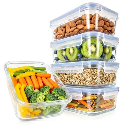 NutriChef 10-Piece Glass Food Containers - Stackable Superior Glass Meal-prep Storage Containers, Newly Innovated Leakproof Locking Lids w/Air Hole, Freezer-to-Oven-Safe (Blue) - color: Navy