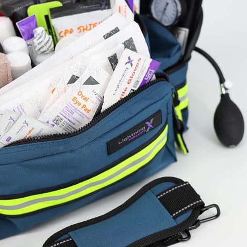 Lightning X Products Lightning X Mid-Sized First Responder EMT Bag | LXMB25 Fully Stocked w/ 240+ Aid, EMS & Trauma Supplies - Blue - color: Blue