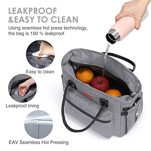 Insulated Lunch Bag for Women Men,Adult Lunch Box for Women with Adjustable Shoulder Strap,Portable Large Lunch Tote Bag for Office Work Picnic Beach,Reusable Lunch Cooler Bag - color: Gray