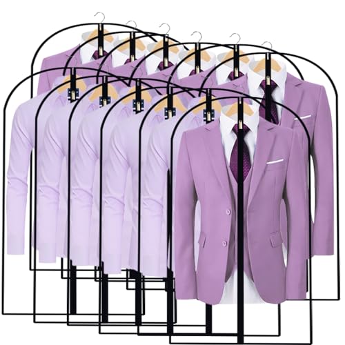 Garment Bags for Hanging Clothes 24'' x 40'' (Set of 12) Coat Covers for Closet Foldable Washable Dress Bags for Hanging Clothes for Long Dress Dance Costumes Suits Gowns Coats - color: Black-All Clear, size: 24''X40''-12P