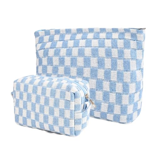 2Pcs Makeup Bag for Women Cosmetic Bag Set Travel Toiletry Bag Makeup Pouch Cute Makeup Bag for Purse Zipper Storage Bag Brushes Aesthetic Accessories Girls Car Essentials Bag(Light Blue) - color: Blue