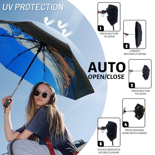 SY COMPACT Travel Umbrella - Windproof Automatic Compact Umbrella for Rain, Lightest 8-Rib, Small, Strong & Portable, Durable Grip, Fits Backpack & Car, Factory Direct (UV Available) - color: UPF-Snow Peak
