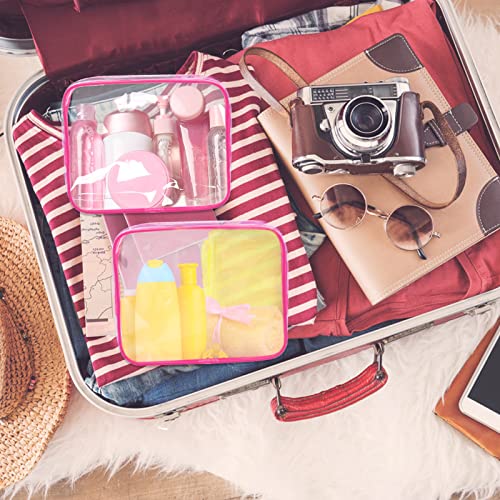 APREUTY Clear Makeup Bags, TSA Approved 6 Pcs Cosmetic Makeup Bags Set Clear PVC with Zipper Handle Portable Travel Luggage Pouch Airport Airline Vacation Organization (Rose Red) - color: Rose Red-6PCS(Large+Medium+Small)