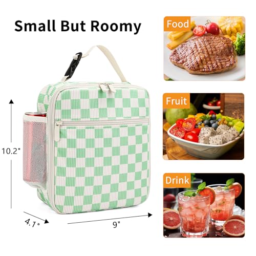 Lunch Box for Women Men Adult Insulated Lunch Bag Women Men Small Reusable Lunchbox for Work Picnic Travel (Beige-Light Green Plaid) - color: Beige-Light Green Plaid