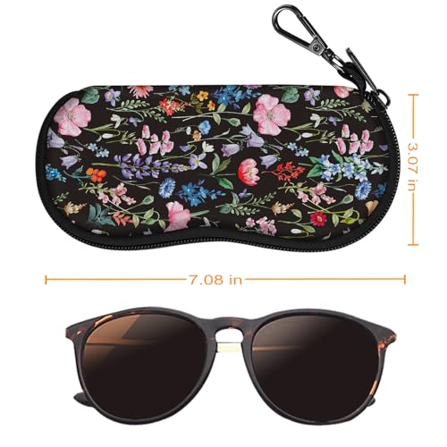 FINTIE Glasses Case with Carabiner, Ultra Light Portable Neoprene Zipper Sunglasses Soft Case - color: Black Floral