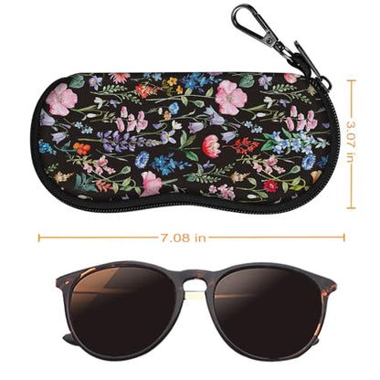 FINTIE Glasses Case with Carabiner, Ultra Light Portable Neoprene Zipper Sunglasses Soft Case - color: Black Floral