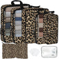 7 Pcs Compression Packing Cubes for Travel, Waterproof Suitcase Luggage Backpack Organizer with Toiletry Bag Travel Essentials for Women/Men-Leopard - color: Brown-Leopard