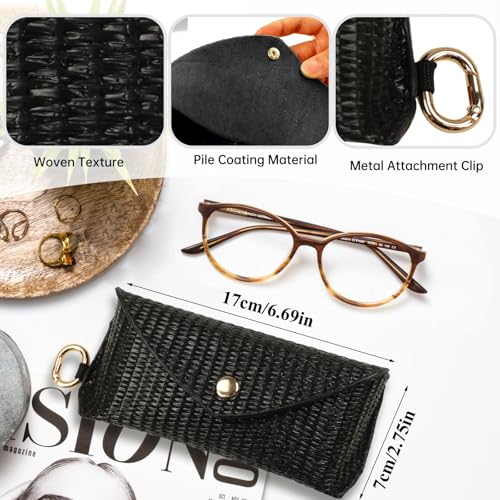 Straw Sunglasses Case Hard Shell Glasses Eyeglass Travel Pouch Women Men Eyewear Organizer Holder with Clip - style: Black