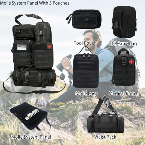 6 Pack Tactical Molle Car Seat Back Organizer Tactical Vehicle Panel with 5 Detachable Molle Pouch for Car Truck Ford Jeep Vehicle,US Patch Automotive Organizer For Man (5 Pouches) - style: 5 Pouches