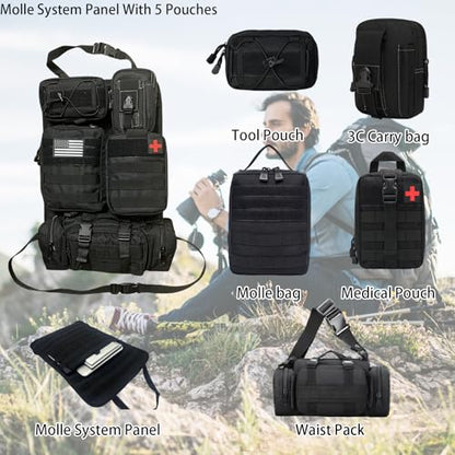 6 Pack Tactical Molle Car Seat Back Organizer Tactical Vehicle Panel with 5 Detachable Molle Pouch for Car Truck Ford Jeep Vehicle,US Patch Automotive Organizer For Man (5 Pouches) - style: 5 Pouches