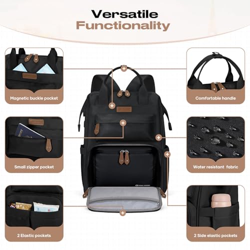 Maelstrom Travel Backpack for Women Men,Laptop Backpack Fits 15.6-17.3 Inch Laptop, Nurse/Work Bag with Insulated Lunch Box (Black) - color: Black