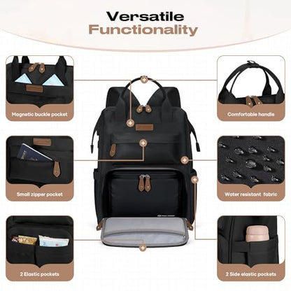 Maelstrom Travel Backpack for Women Men,Laptop Backpack Fits 15.6-17.3 Inch Laptop, Nurse/Work Bag with Insulated Lunch Box (Black) - color: Black