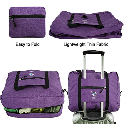 Bago Personal Item Travel Bag For Airlines - Fits As 18x14x8 inches Travel Bag Spirit & Frontier Airlines - Foldable Duffle Bag For Travel - Personal Item Bag Small Carry On Bag For Air Travel - color: SnowDepPurple