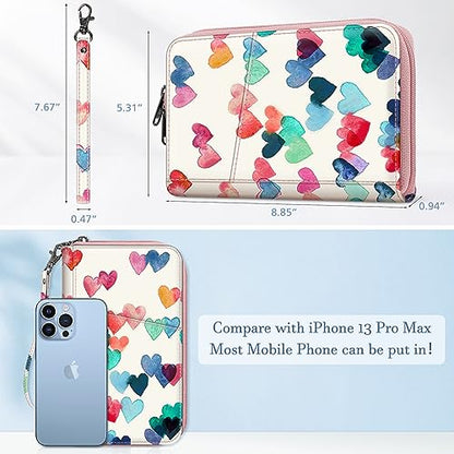 Fintie Family Passport Holder Wallet, RFID Blocking Travel Document Organizer Clutch Bag Credit Cards Case Cover for Women Men - color: Raining Hearts