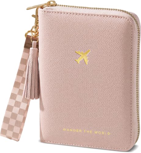 Beautiful Passport Holder for Travel with Wristlet Strap - All-in-One Wallet for Women with Card Slots and Tassel Keychain - Perfect RFID Blocking Case to Keep Your Travel Documents Organized & Safe - color: Pink