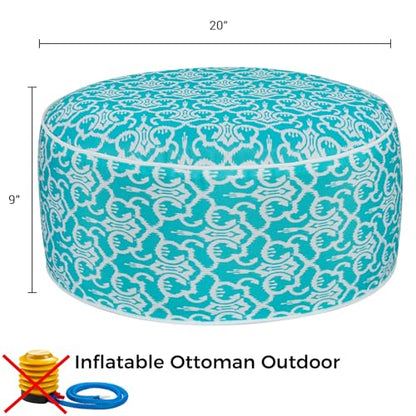 Inflatable Outdoor Ottoman,20"x9" Portable Patio Pouf,Water Resistant,Fade-Resistant,Round Blow Up Footrest Stools for Home Garden Camping Travel(Romantic Blue) - color: Romantic Blue