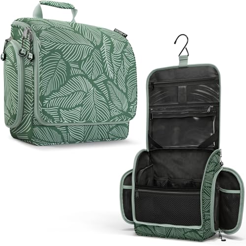 VENTURE 4TH Hanging Travel Toiletry Bag for Women & Men – Large Toiletry Organizer with 17 Compartments, Removable TSA Pouch, Travel Wash Bag for Toiletries, Makeup & Shaving Kit (Green Leaves) - color: Green Leaves