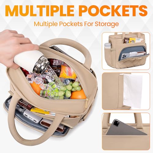 Artelaris Lunch Bag Women, Adult Insulated Lunch Box, Leakproof Lunch Cooler Bag, Reusable Large Lunch Cooler for Work, Picnic, Travel (Khaki) - color: Khaki