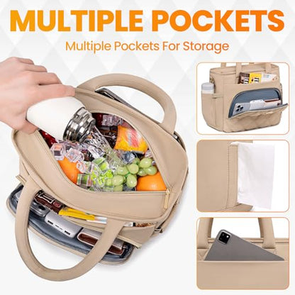 Artelaris Lunch Bag Women, Adult Insulated Lunch Box, Leakproof Lunch Cooler Bag, Reusable Large Lunch Cooler for Work, Picnic, Travel (Khaki) - color: Khaki