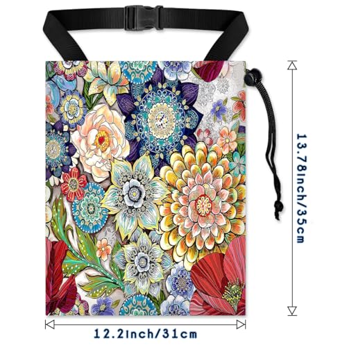Car Trash Bag Hanging Back of Seat with Adjustable Snap Buckle Strap Cute Printed Drawstring Garbage Bags for Car-Boho Floral - color: Boho Floral Car Trash Bag