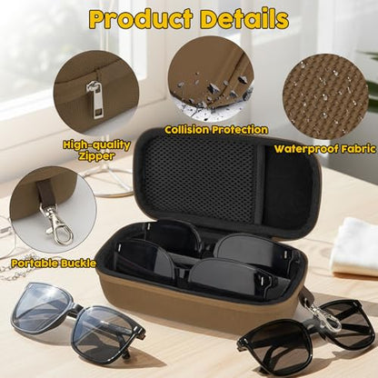 Double Eyeglasses Case,Hard Shell Glasses Case Travel Sunglasses Organizer with Adjustable Slot & Clip for Men Women - color: Brown