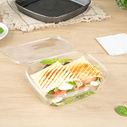 Restaurantware Thermo Tek 24 Ounce Deli Food Containers 100 Anti-Fog Hinged Lid Containers - Freezable Rectangle Clear Plastic To Go Food Containers Disposable - size: 24 oz