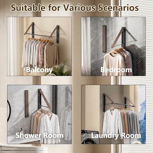 Clothes Drying Rack, Laundry Room Wall Mounted Retractable Clothes Hanger Drying Rack, Laundry Clothing Drying Rack Folding Indoor or Outdoor, Aluminium Dryer, 2pcs(Wood with 80cm bar) - color: Wood2