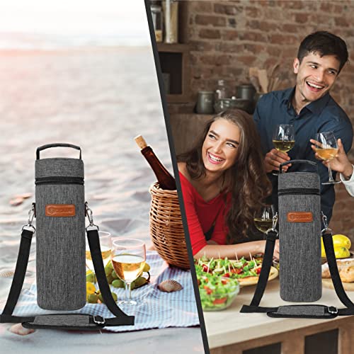 opux Wine Bag Single Bottle Carrier Tote, Insulated Wine Cooler Bag for Travel Picnic Beach with Shoulder Strap, Thermal One Bottle Holder Carrying Case Wine Gift for Women Men, Charcoal Gray - color: Charcoal Gray