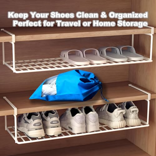 20 Pack Shoe Bags for Travel, 17" x 12.6" Drawstring Shoe Organizers with Clear Window, Breathable Non-Woven Dustproof Pouches for Luggage & Closet (Blue) - color: Blue
