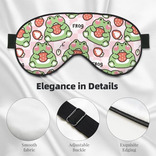 Sleep Eye Mask - Strawberry - Soft Art Silk - Adjustable - Breathable - Adults - color: Cute Frog Strawberry