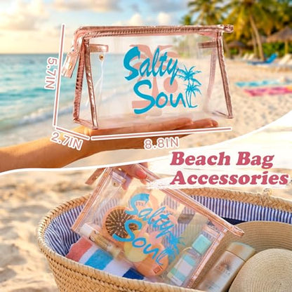 COSHAYSOO Sunscreen Bag Clear Makeup Toiletry Pouch Beach Vacation Essentials for Women Teen Girls Trip Gifts Summer Pool Travel Must Have Accessories Waterproof Stuff - color: Multi-Salty Soul