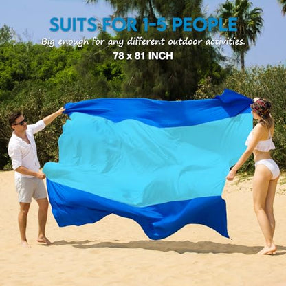 BYDOLL Nylon Beach Blanket Waterproof Sandproof Oversized 7'x7' Suits 1-5 Adults Sand Free Extra Large Blanket Lightweight Soft Picnic Mat for Beach Travel Camping - color: Blue2, size: 7'x 7'
