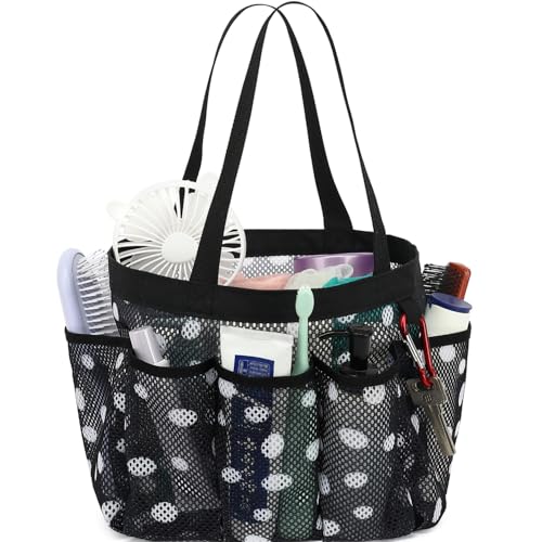 Fammart Mesh Shower Caddy Portable for College Dorm Room Essentials, Odorless Polyester Large Shower Tote Bag with Dual Handles, 8-Pocket Quick-Dry Toiletry Organizer for Travel, Beach, Camping, Gym - color: Multiple Pockets - Polka Dots