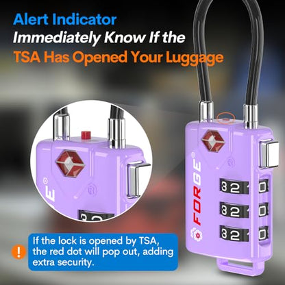 Forge TSA Approved Luggage Locks, Re-settable Combination with Alloy Body, Light Purple 2 PK, for Luggage, Suitcase, Backpack and More. - color: Purple 2 Pack