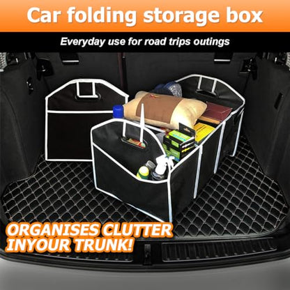 Osilly Car Trunk Organizer, Foldable Storage Organizer with 3 Compartments, Large Capacity Storage Box for Auto, Portable Waterproof Bag for Cargo Trunk, Universal for SUV, Truck, Van