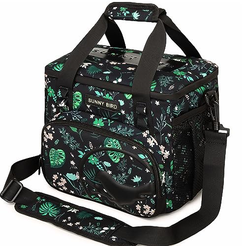 SUNNY BIRD 12L Large Insulated Lunch Bag, Leakproof and Foldable Lunch Cooler Box for Women Adult and Men, Fits 18 Cans (Floral & Foliage) - color: Floral & Foliage