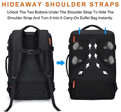 Lumesner Carry on Travel Backpacks, Extra Large 40L Flight Approved Bag for Men & Women,Expandable Suitcase Backpack With 4 Packing Cubes,Water Resistant Luggage Daypack Business Weekender Bag, Black - color: Black
